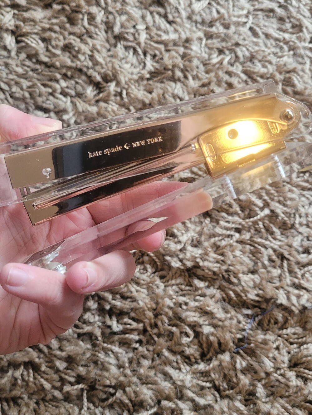 kate spade Rose Gold Metal Stapler with Clear Accents